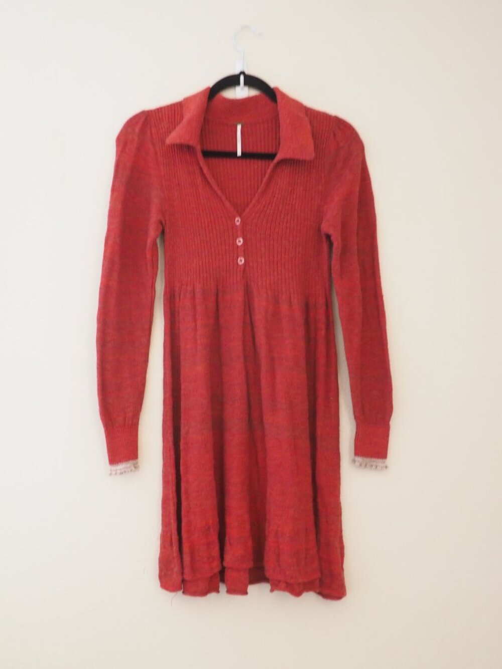 Free People Rain or Shine Knit Long Sleeve Collared Sweater Style Dress sz S - Picture 3 of 8